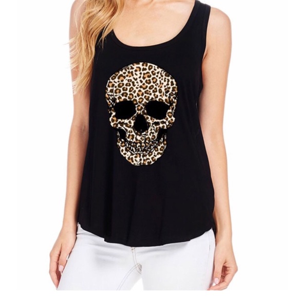 Leopard Print Sugar Skull Tank Top - Picture 3 of 12